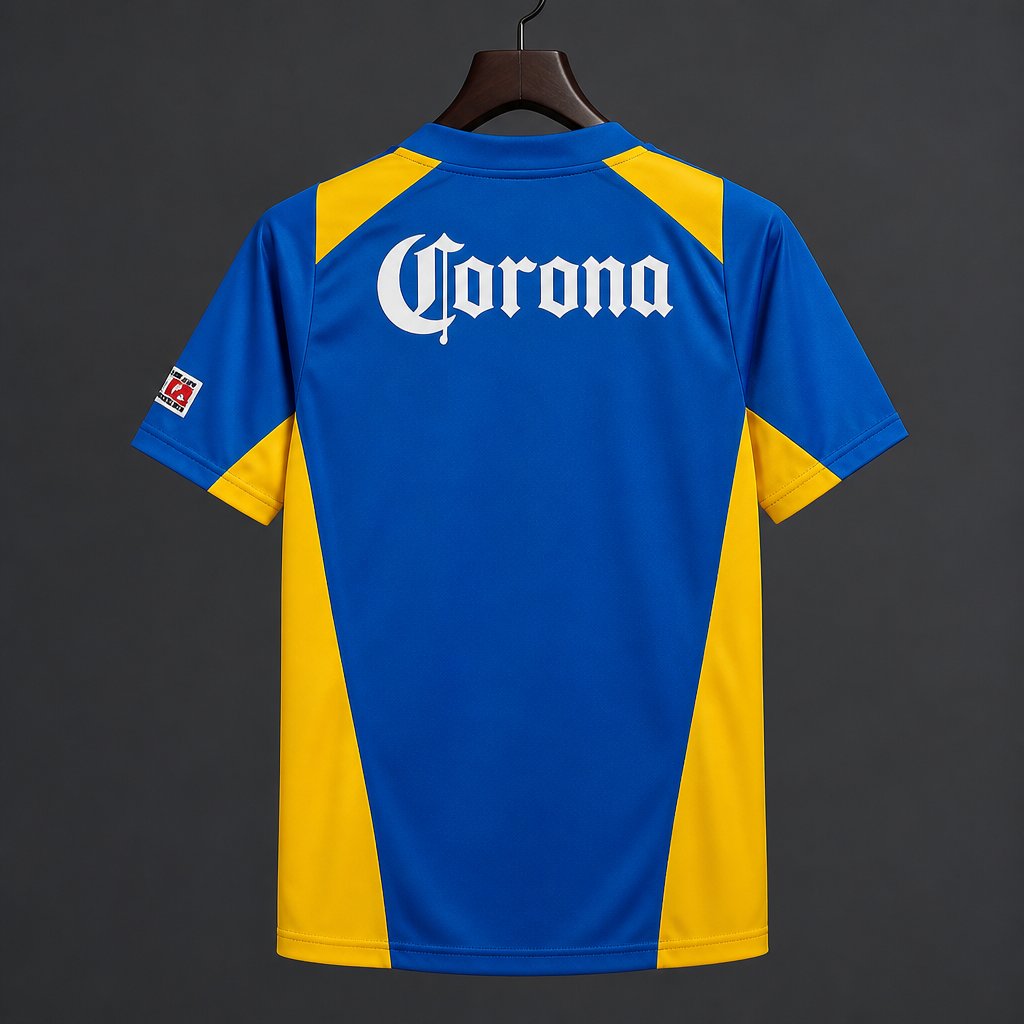 Retro 05/06 Club América Away Blue and Yellow with Coca-Cola Sponsor Jersey