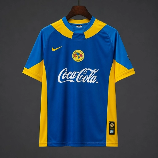 Retro 05/06 Club América Away Blue and Yellow with Coca-Cola Sponsor Jersey